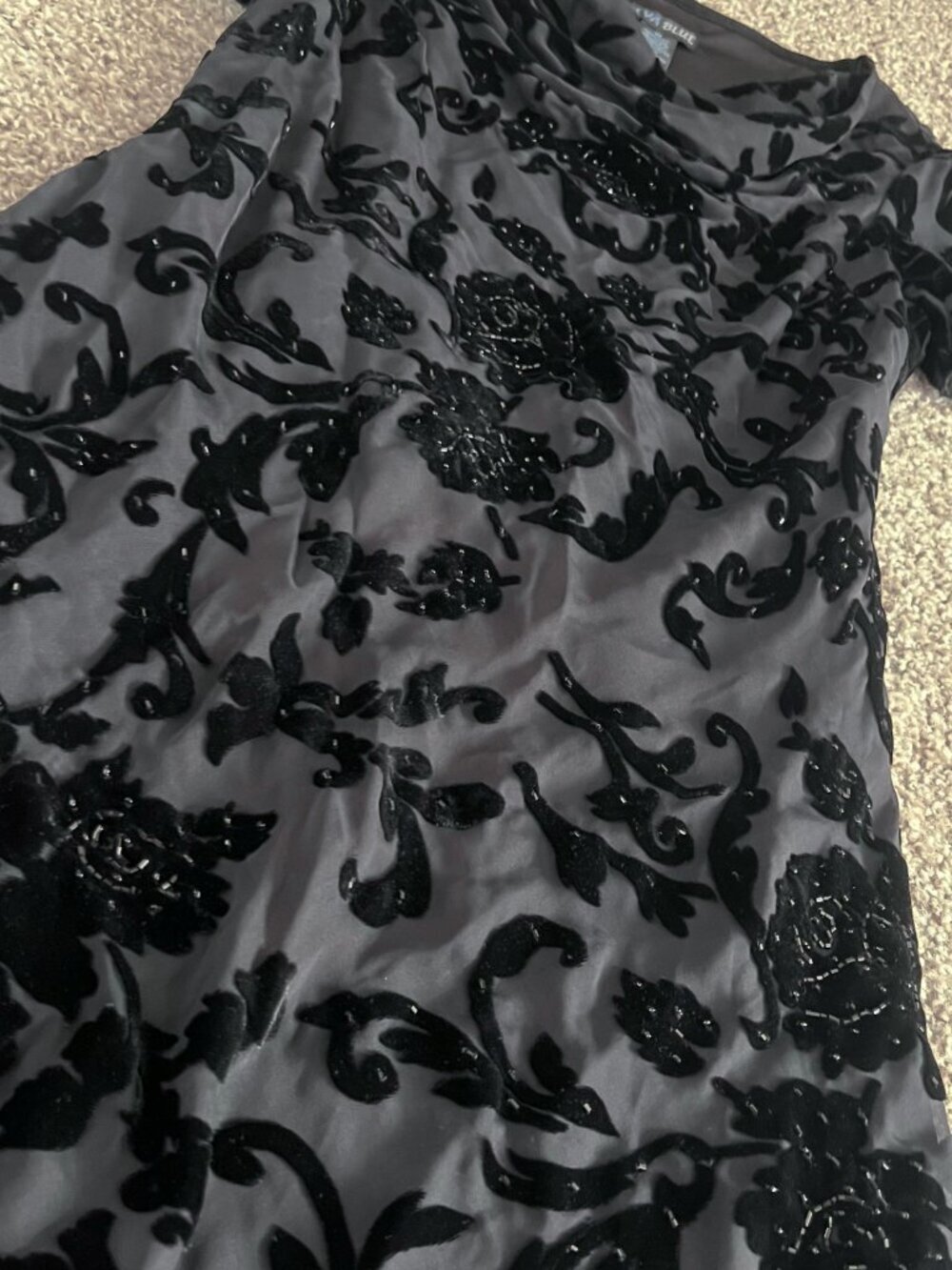 Y2K Beaded Velvet Maxi Dress Black Cowl Neck Whimsigoth Formal Eva Blue Size 10 - Picture 4 of 5